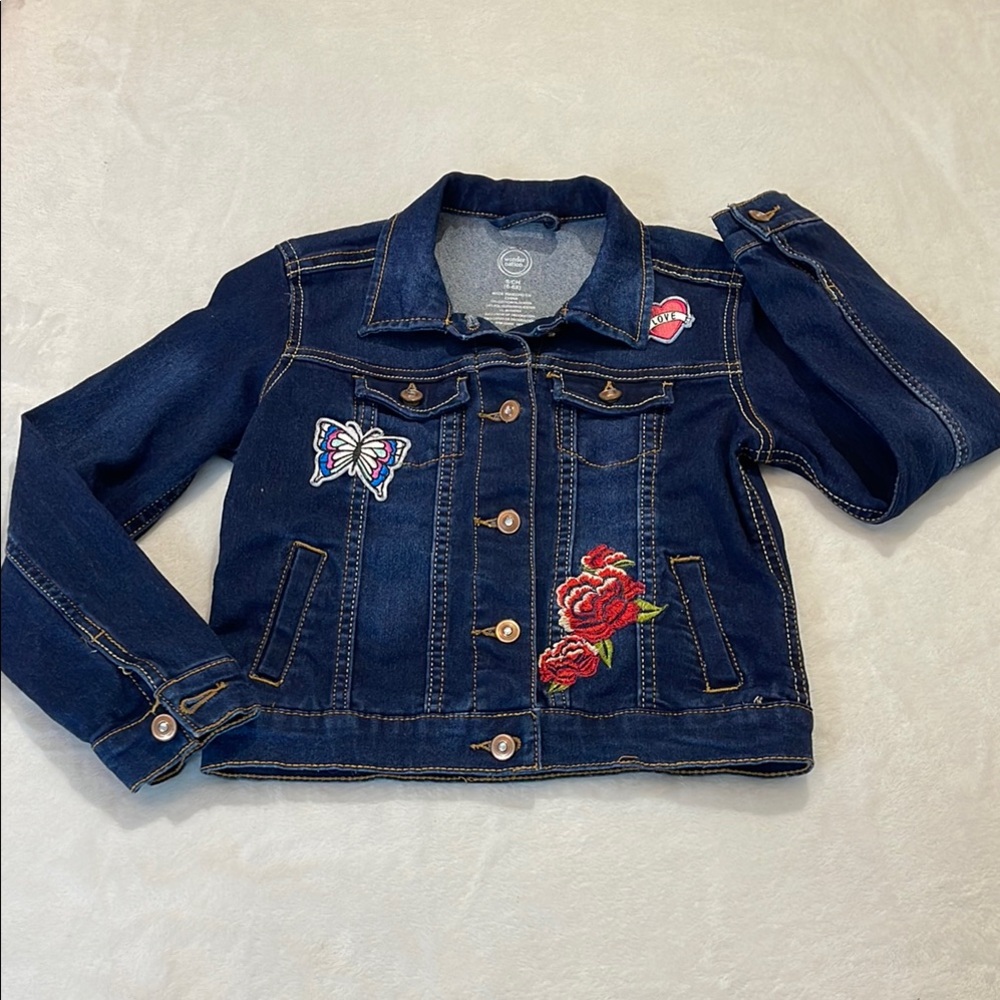 WONDER NATION SIZE 6-6X Kids Denim Jacket with Embroidered Patches